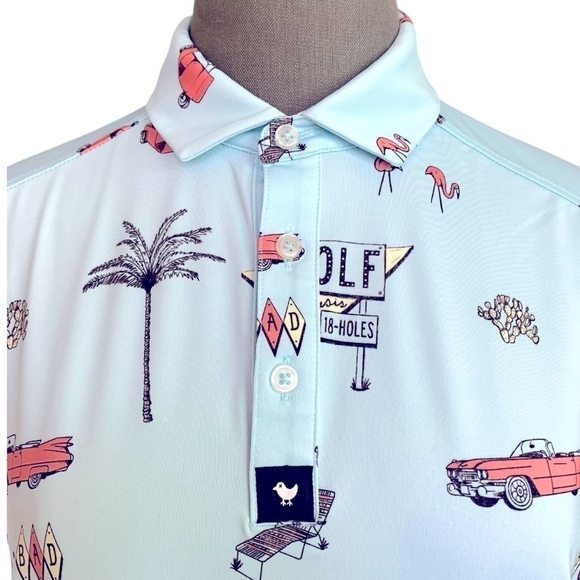 Polo Shirt Men’s Bad Birdie The Drive In Print T-shirt Blue Short Sleeve Tee - Picture 5 of 10